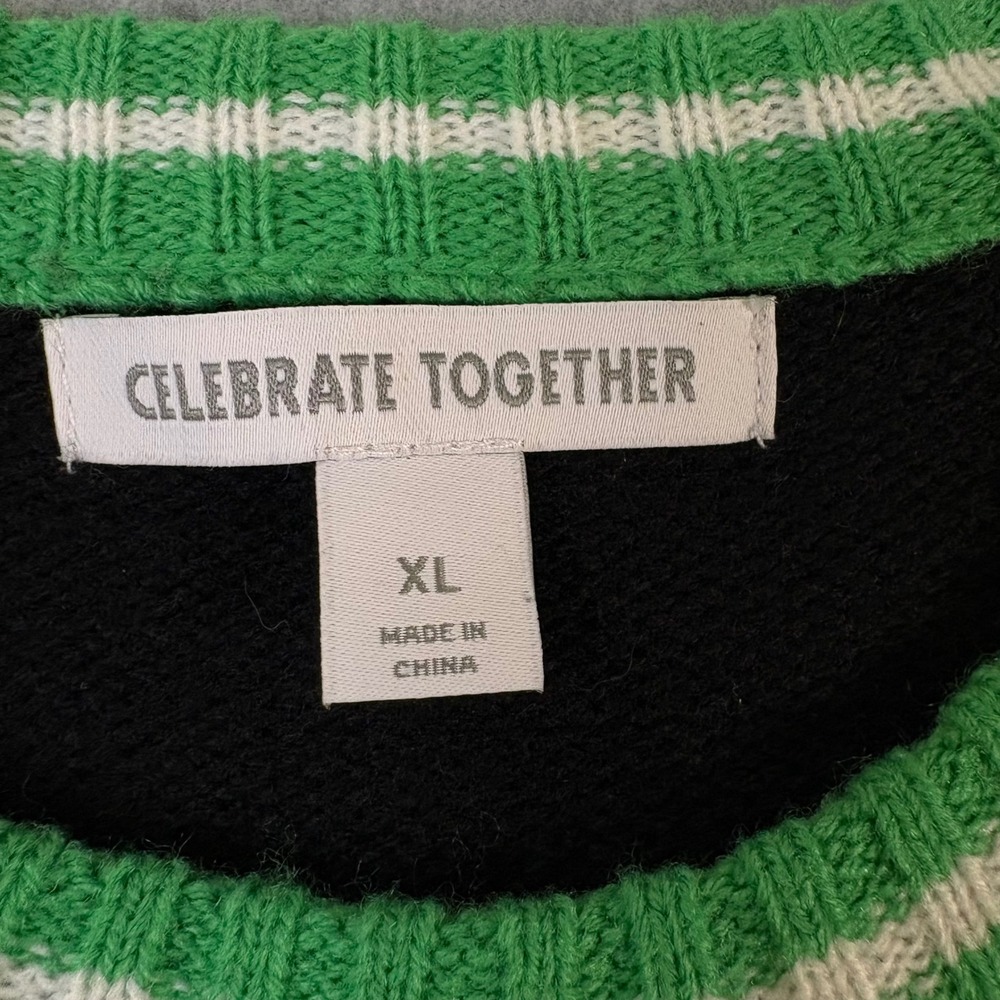Celebrate Together Men's XL Ugly Christmas Sweater Cat Drinking Pocket 3D NWT - Picture 3 of 13